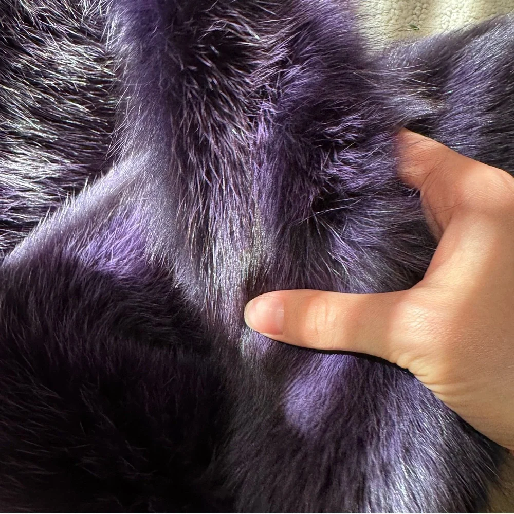 DKNY deep purple long fox fur boa velvet backed super fluffy ?genuine fur? - Picture 11 of 14